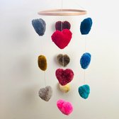 Luna-Leena duurzame hart boxmobiel in multi kleuren - 12 harten - 100% zachte wol - handgemaakt in Nepal - heart mobile pompom - decoratie mobiel - regenboog kleuren - babyshower - geboorte - cadeau - hartjes - love