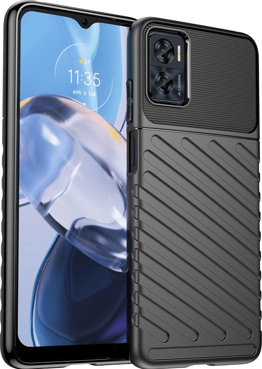 Mobigear Hoesje geschikt voor Motorola Moto E22 Telefoonhoesje Flexibel TPU | Mobigear Groove Backcover | Moto E22 Case | Back Cover - Zwart