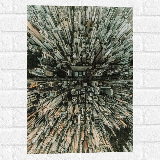 WallClassics - Muursticker - Bovenaanzicht van Grote Drukke Stad - 40x60 cm Foto op Muursticker