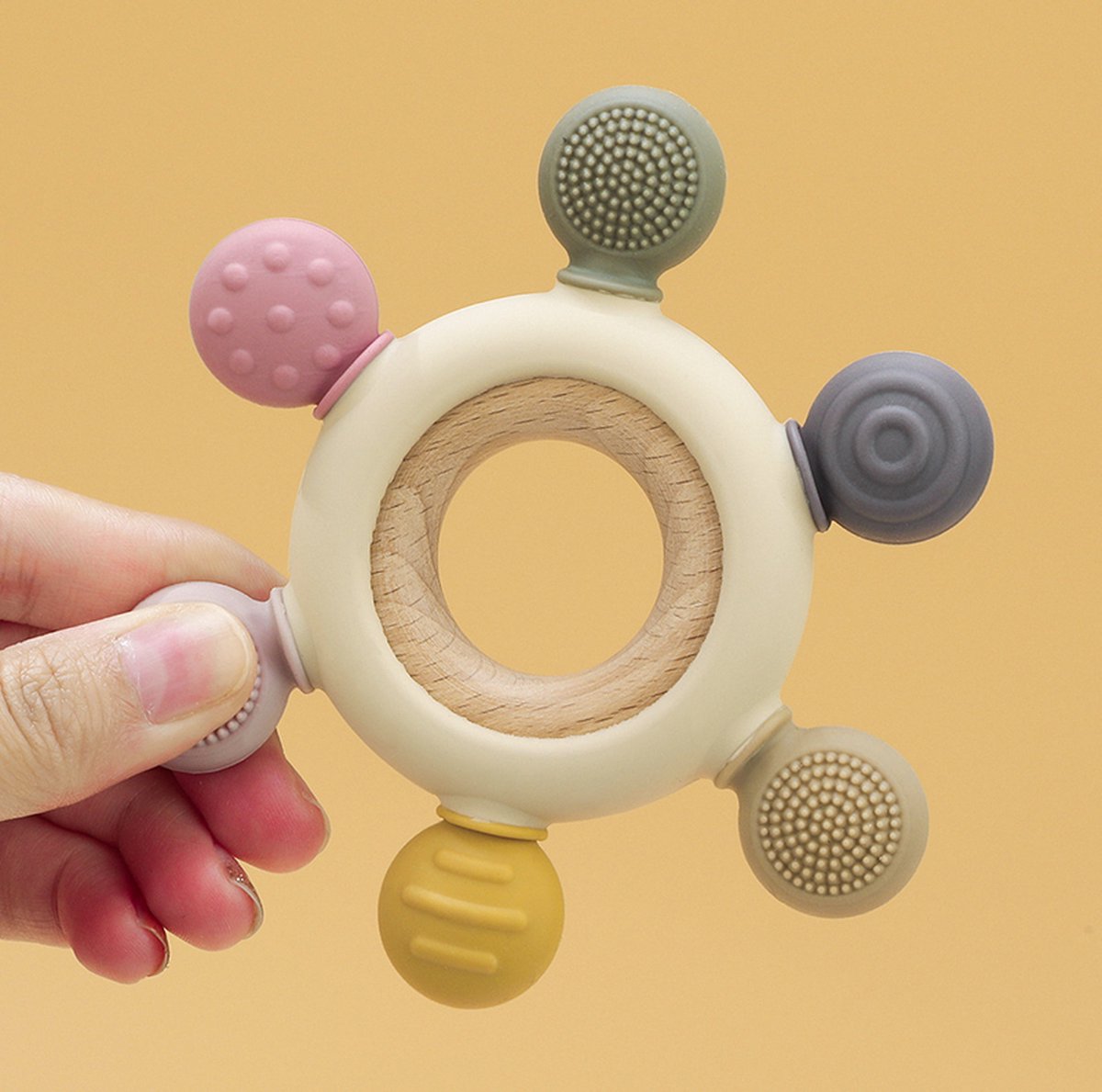 Bijtspeelgoed voor Baby's, Siliconen Bijtring met Rammelaar, BPA-vrij