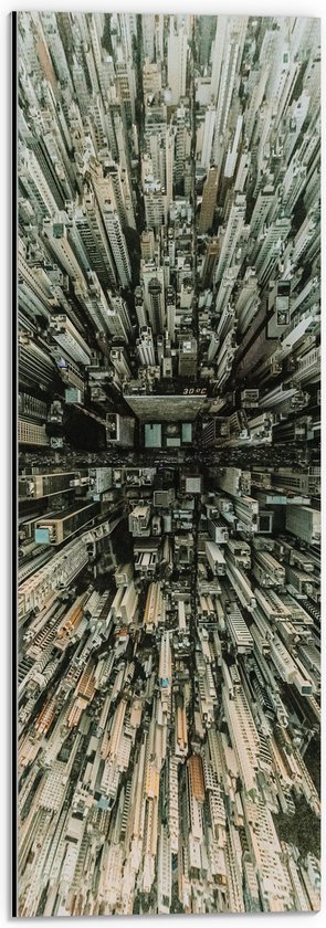 WallClassics - Dibond - Bovenaanzicht van Grote Drukke Stad - 20x60 cm Foto op Aluminium (Met Ophangsysteem)