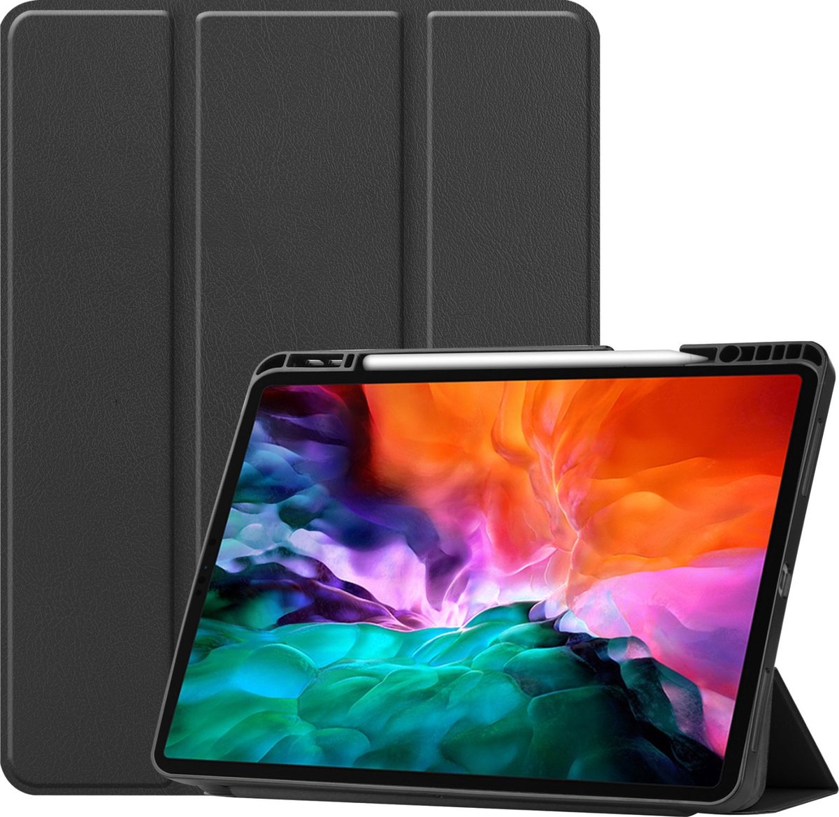 Mobigear Tablethoes geschikt voor Apple iPad Pro 12.9 Inch (2022) Hoes | Mobigear Tri-Fold Gel Bookcase + Stylus Houder - Zwart