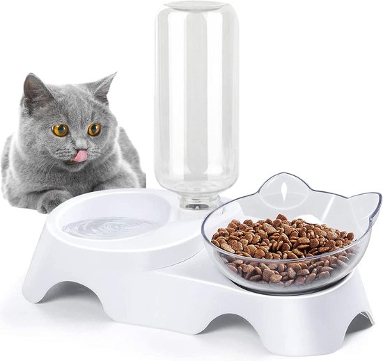 Gravity Water and Food Bowls, Cat Wet and Dry Food Feeding Bowl Set