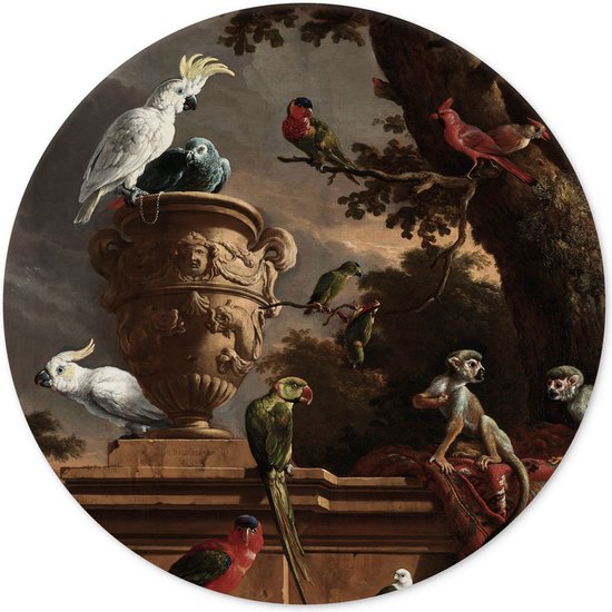 Wandcirkel De menagerie van Melchior d'Hondecoeter 60 cm - rond schilderij - muurcirkel