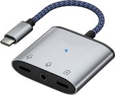 Xtabarya 3 in 1 Dual Type C naar 3,5 mm audio adapter met 60W PD Fast Charge splitter hoofdtelefoonaansluiting Adapter voor google samsung iPad Grijs