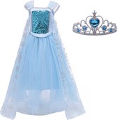 Prinsessenjurk Meisje - Elsa jurk - Verkleedjurk - maat 134/140 (140) - Tiara - Kroon - Verkleedkleren Meisje - Prinsessen Verkleedkleding - Halloween kostuum - Kinderen - Blauw - Het Betere Merk