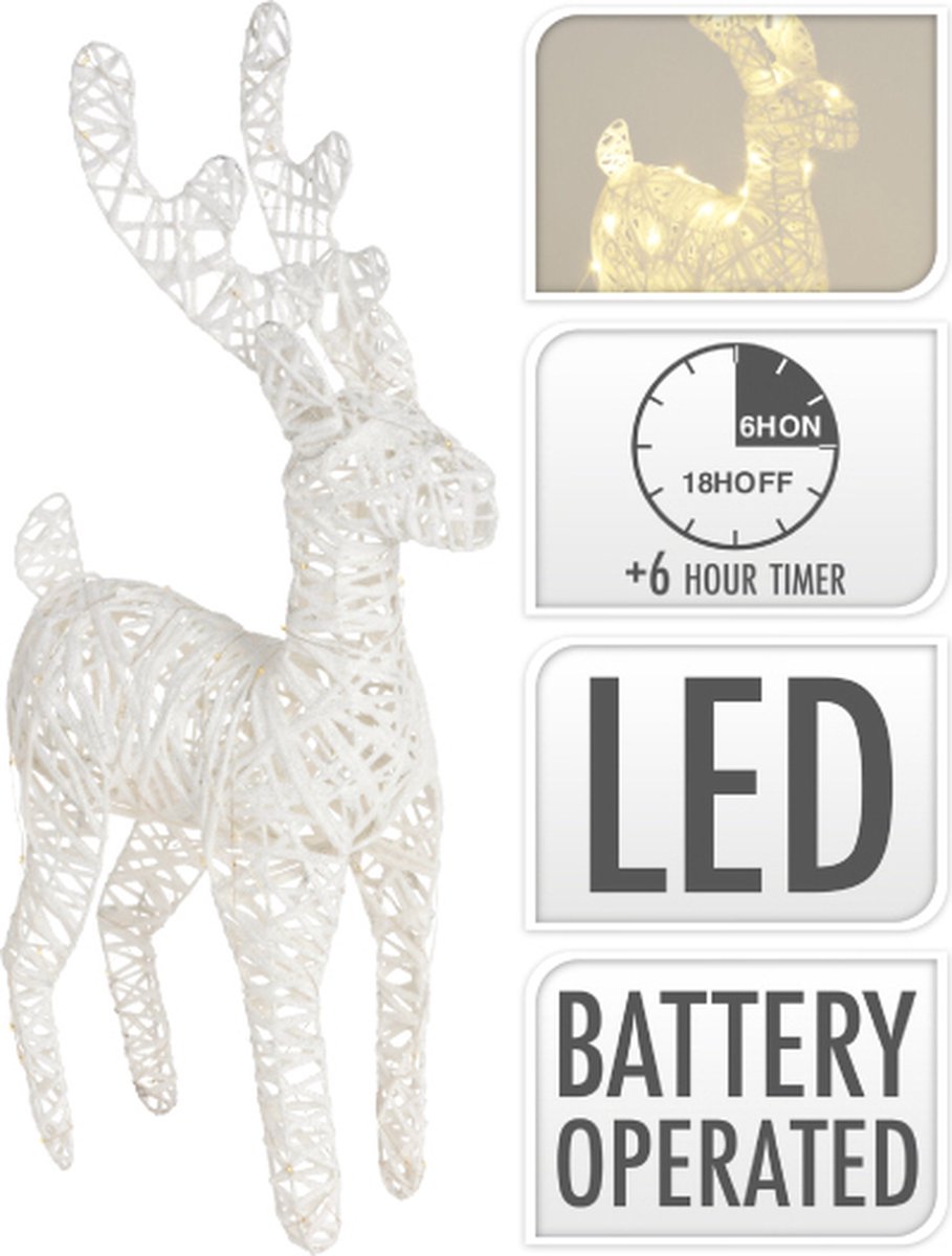 Rendier Verlicht met 50 Leds - Wit Glitter - 45 cm