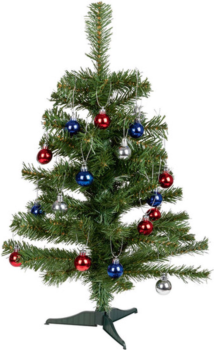 Kunstkerstboom met kerstballen Ø38 x 60 cm - Kerstversiering - Kerstbomen - Kunstboompje - Met 66 flexibele takken - 24 kerstballen - incl. standaard - Groen
