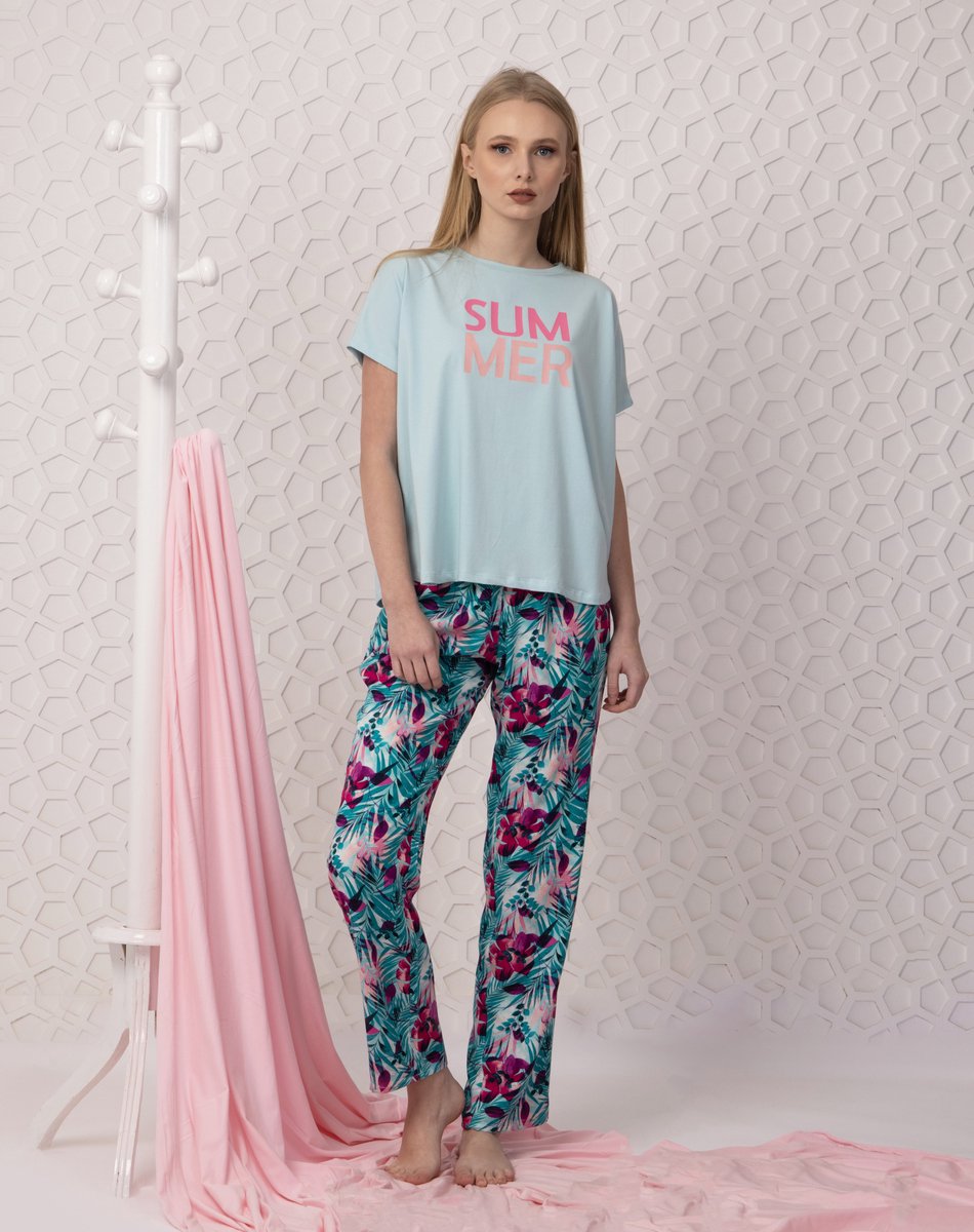 Vanilla Summer dames pyjama - Pyjamasets - Egyptisch katoen - PJ8936 - Lichtblauw