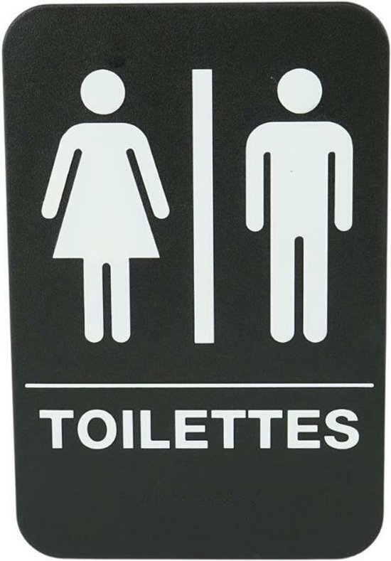 Toiletbordje – Toilet bordje – WC – Man/Vrouw – Voor op de Deur – Met Plakstrips – Sticker – Zwart – 23 x 15 cm