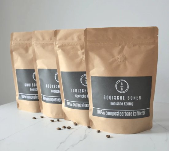 Proefpakket Koffiebonen - 100% biologisch afbreekbare verpakkingen - 4x 250 gram - Koffiebonen pakket - Gooische Bonen cadeau geven