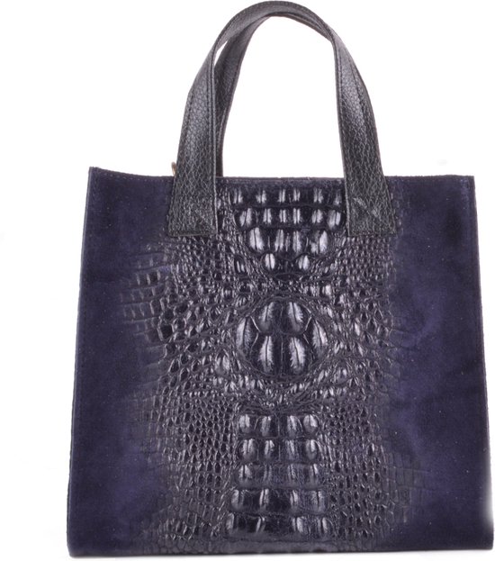 Lederen handtas kroko - donkerblauw - made in Italy