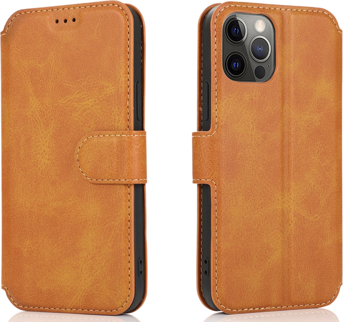 Bookcase Geschikt voor Apple iPhone 12 Pro - Bruin - Pasjeshouder - Portemonnee