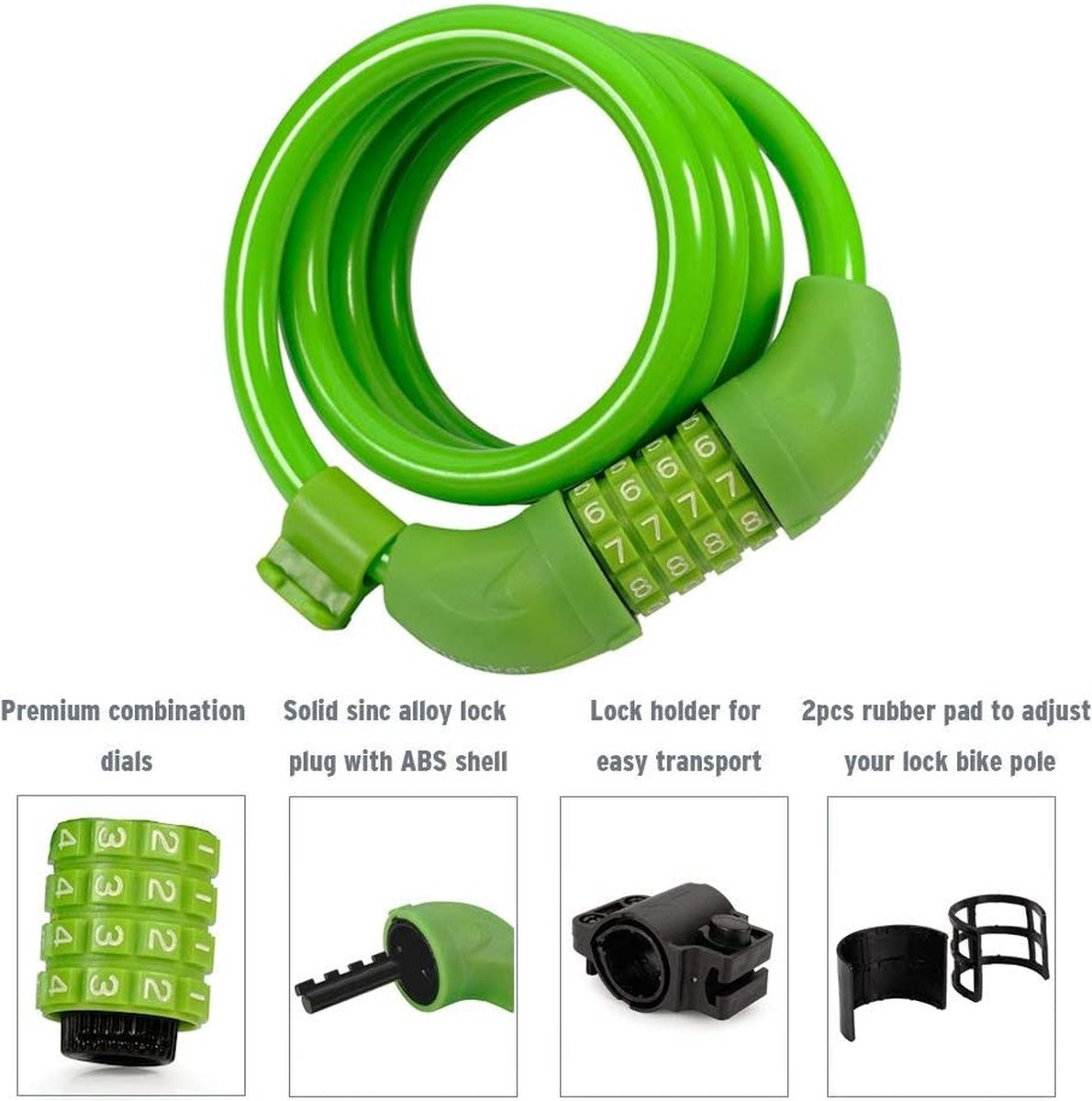 Opaza Fietsslot met 5-cijferige code, 1,2 m lang, cijferslot, wiel met kabel, zeer licht, veiligheidswielslot voor fiets en mountainbike met houder (oranje Opaza Fietsslot met 5-cijferige code, 1,2 m lang, cijferslot, wiel met kabel, zeer licht, veiligheidswielslot voor fiets en mountainbike met houder (oranje