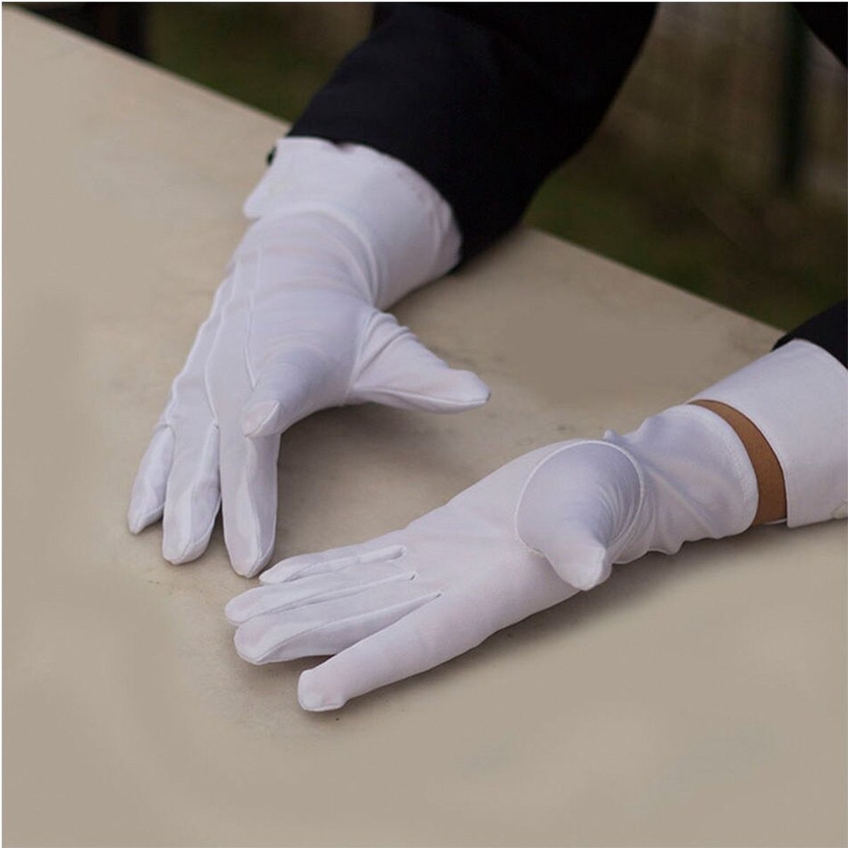 3 Paires De Gants De Cérémonie En Nylon Blanc - Boucles élastiques, Boutons Pression - Pour Smoking, Policier, Inspection Bijoux