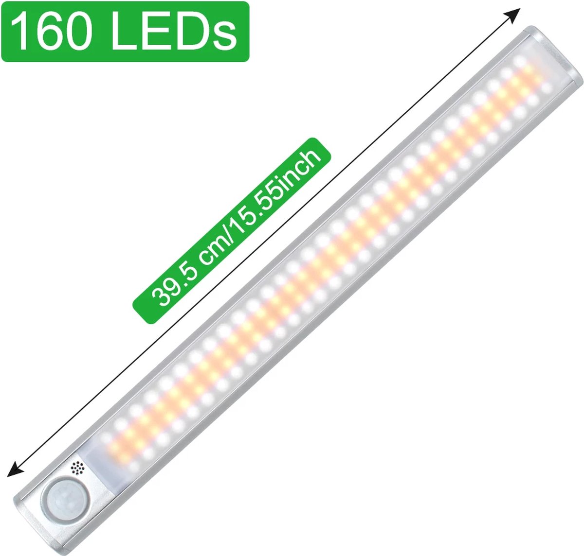 TLVX Led lamp met bewegingssensor en lichtsensor | Draadloos | Accu USB Oplaadbaar | LED Sensor lamp | Beweging sensor | Licht sensor | Dimbaar | Light Motion Sensor | 40 CM | 160 leds | Nacht Lamp LED | Magneet strip | Kastverlichting | LED-strip