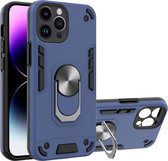 Mobigear Hoesje geschikt voor Apple iPhone 14 Pro Telefoonhoesje Hardcase | Mobigear Armor Ring Backcover Shockproof met Ringhouder | Schokbestendig iPhone 14 Pro Telefoonhoesje | Anti Shock Proof - Blauw