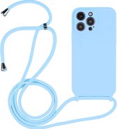 Mobigear Telefoonhoesje geschikt voor Apple iPhone 14 Pro Siliconen | Mobigear Lanyard Hoesje met koord - Babyblauw