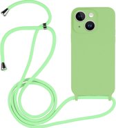 Mobigear Telefoonhoesje geschikt voor Apple iPhone 14 Plus Siliconen | Mobigear Lanyard Hoesje met koord - Groen