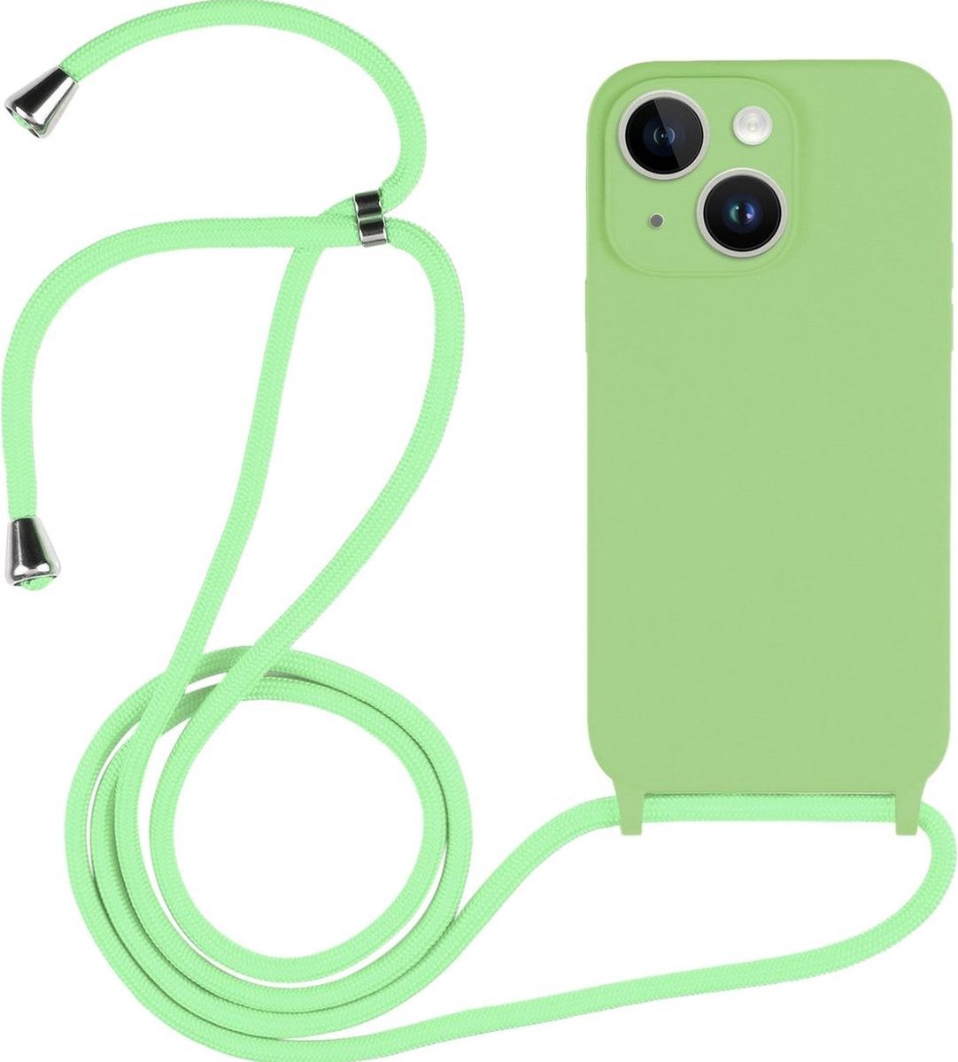 Mobigear Telefoonhoesje geschikt voor Apple iPhone 14 Siliconen | Mobigear Lanyard Hoesje met koord - Groen