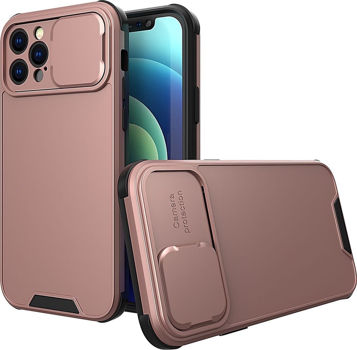 Mobigear Hoesje geschikt voor Apple iPhone 14 Telefoonhoesje Hardcase | Mobigear Cam Slide Backcover met Camera Slider | iPhone 14 Case | Back Cover - Roségoud
