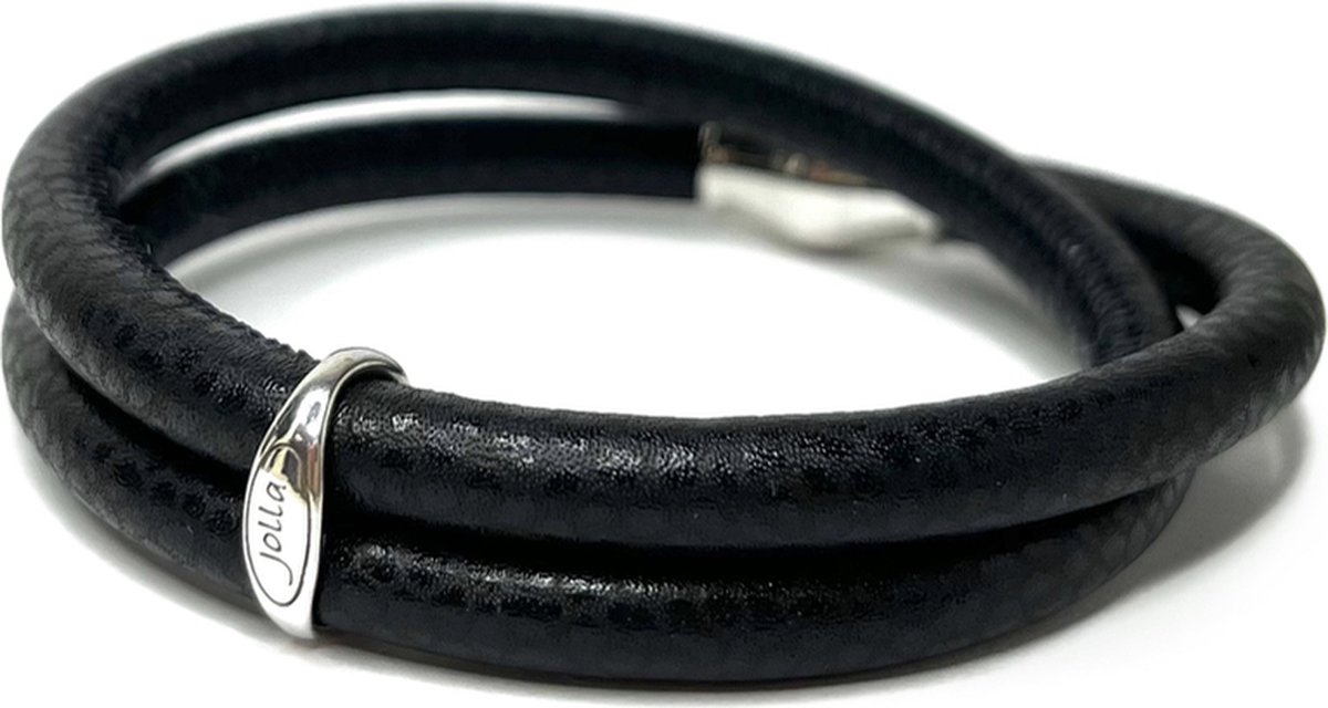 Jolla - dames armband - zilver - leer - slangenprint - Logo Snake - Zwart