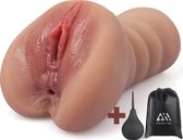 Aii 3D Realistisch Masturbator + Opbergtas - Masturbator voor man - Pocket Pussy - 2 in 1 Vagina en Anus - Sex toys voor mannen - Bruin - Black Friday 2022