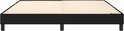 Zwart boxspringbed met houten lattenbodem en vier zwarte poten, breedbeeld.