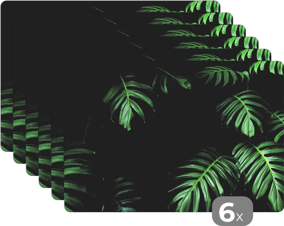 Placemat kinderen - Placemat - Placemats kunststof - Jungle - Planten - Monstera - Jongens - Meisjes - Kinderen - 45x30 cm - 6 stuks - Hittebestendig - Anti-Slip - Onderlegger - Afneembaar