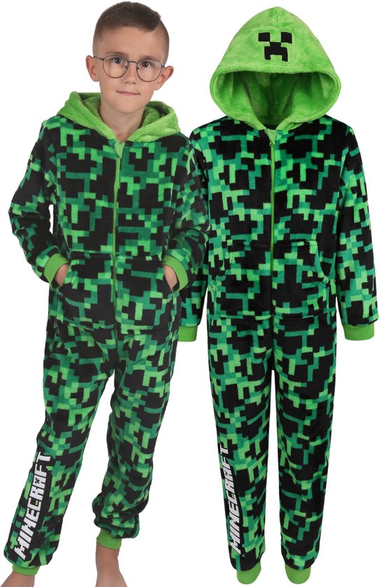 Minecraft - Groen-Zwarte, Eendelige Pyjama voor Jongens
