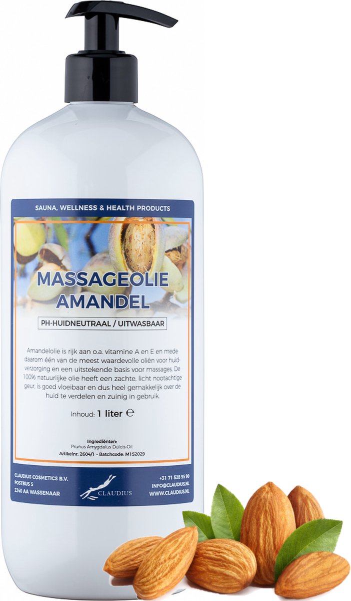 Goedkoopste Massageolie Amandelolie 1 liter met gratis pomp - 100 natuurlijk - biologisch en koud geperst
