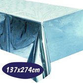 Plastic Tafelkleed - Tafellaken – Feest Decoratie - Geboorte Jongen - Metallic Tafelzeil - Verjaardag Versiering – Folie - 137 x 274 cm - Blauw