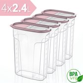 Bocaux de conservation de conservation Set de 4 - 4x2,4L avec couvercle rose Bidons alimentaires de conservation - Boîte de conservation fraîcheur - 4 Pièces - Sans BPA - Plastique