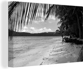 Canvas Schilderij Strand en palmbomen bij de San Blas-eilanden bij Panama - zwart wit - 60x40 cm - Wanddecoratie