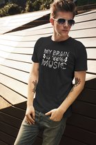 Rick & Rich - T-Shirt My Brain Is 100% Music - T-shirt met opdruk - T-shirt Muziek - Tshirt Music - Zwart T-shirt - T-shirt Man - Shirt met ronde hals - T-Shirt Maat 3XL