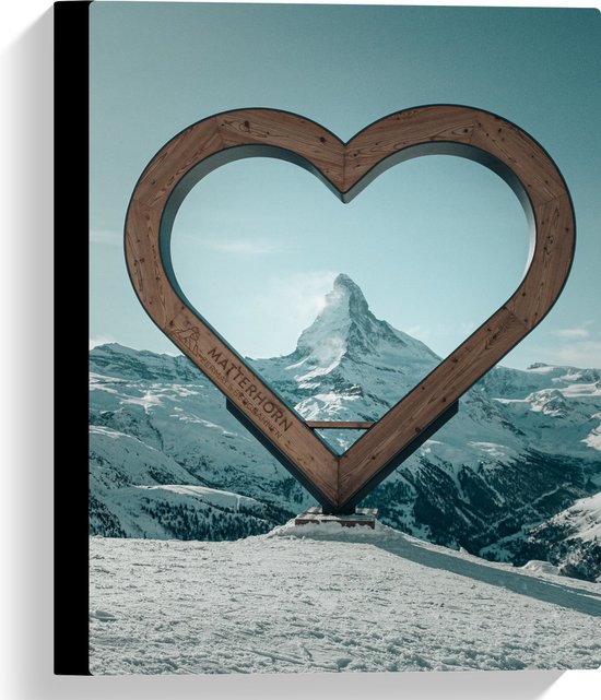 WallClassics - Toile - Coeur en bois pour le Berg Matterharn, Suisse - 30x40 cm Photo sur toile (Décoration murale sur toile)