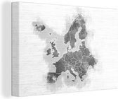Canvas Schilderij Kaart - Europa - Zwart - Wit - 120x80 cm - Wanddecoratie