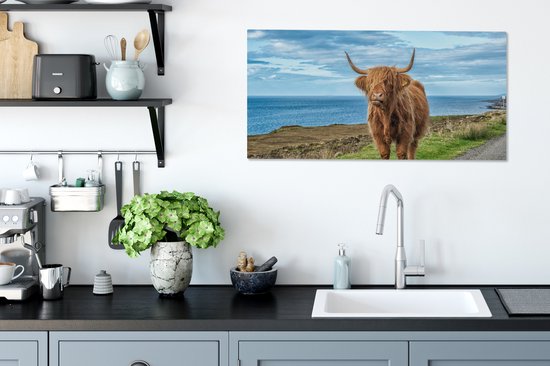 Tableau sur Toile Scottish Highlander - Nuages - Paysage - 80x40 cm - Décoration murale