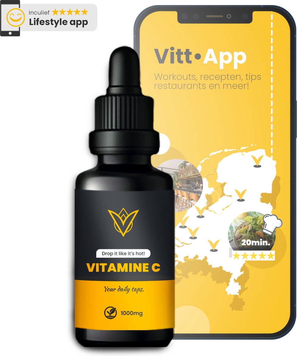 Vittap - Vitamine - Vitamine C - 100% natuurlijk - 200 Druppels - Vegan - Vloeibaar - Incl. health & lifestyle applicatie