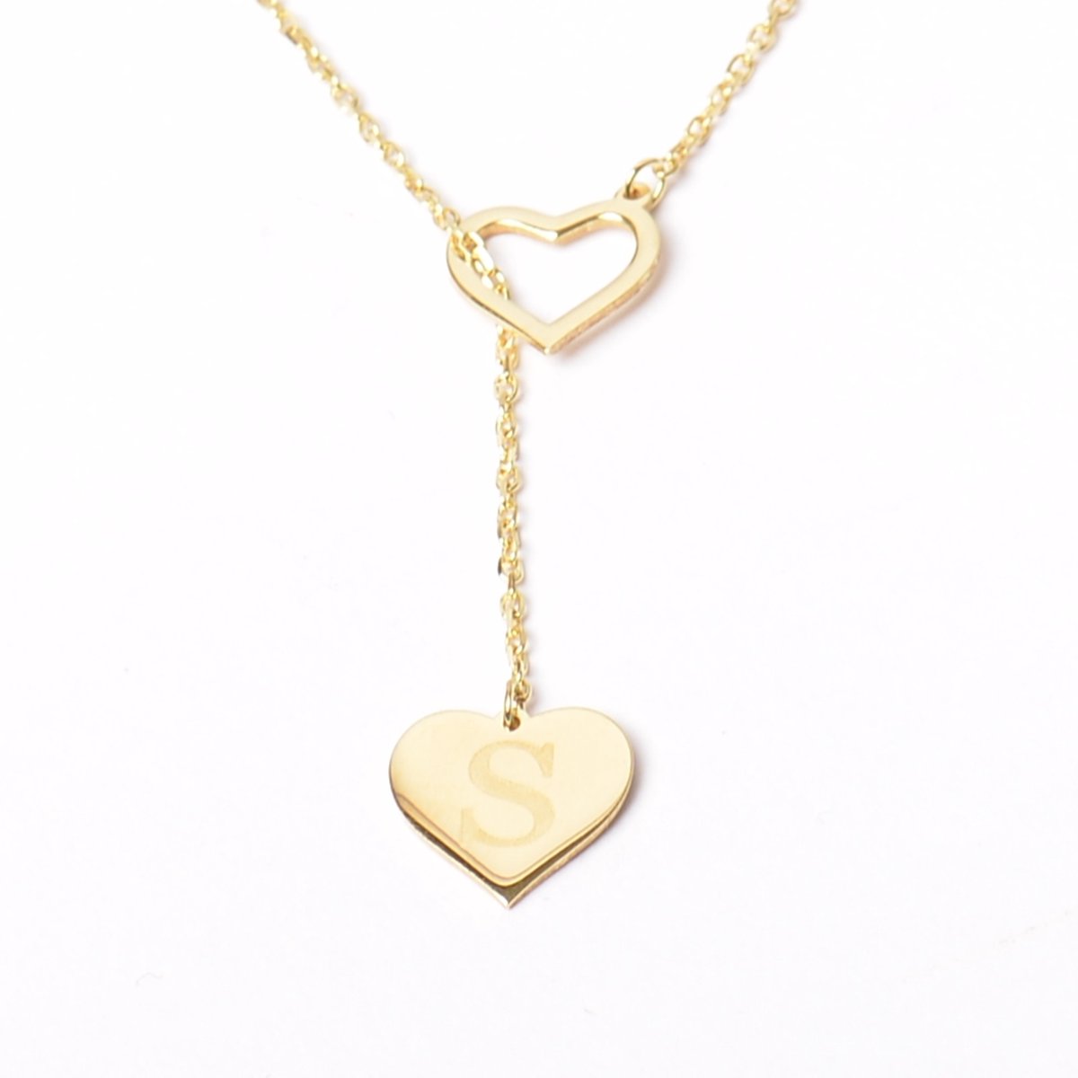 MeYuKu- Sieraden- 14 karaat gouden ketting- Dubbele hart hanger