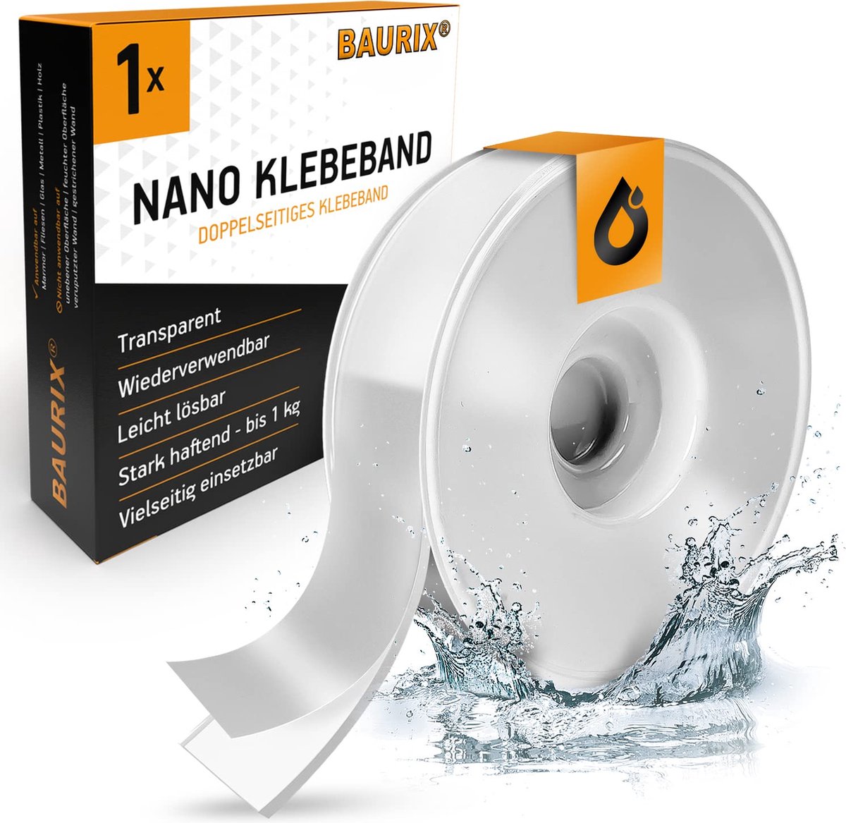 BAURIX® Nano Plakband Dubbelzijdig [3m] - Extra sterke dubbelzijdige tape - Wasbare silicone double sided tape transparant - Veelzijdige sterke dubbelzijdige nano magic tape