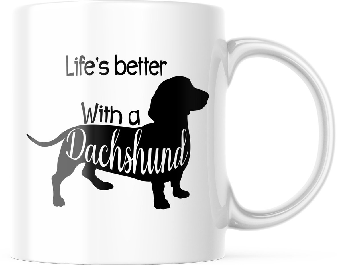 Dog Lover Mok met afbeelding: life is better with a dachshund | Honden Liefhebber | Honden Spreuk | Cadeau | Grappige mok | Koffiemok | Koffiebeker | Theemok | Theebeker