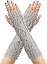 Winkrs - Polswarmers Grijs - Lange Gebreide Vingerloze Handschoenen - zonder vingers