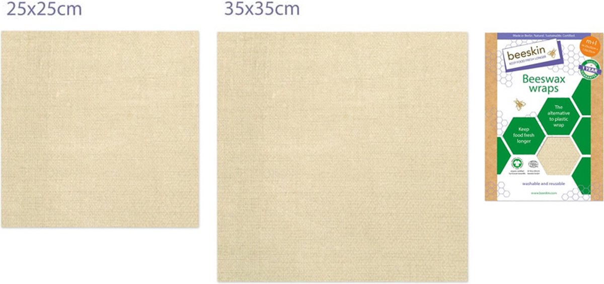 Goedkoopste Beeskin Bijenwasdoeken Set - Langer vers voedsel - Medium en Large - Natural print