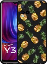 Vivo Y33s Hoesje Zwart Ananas - Designed by Cazy