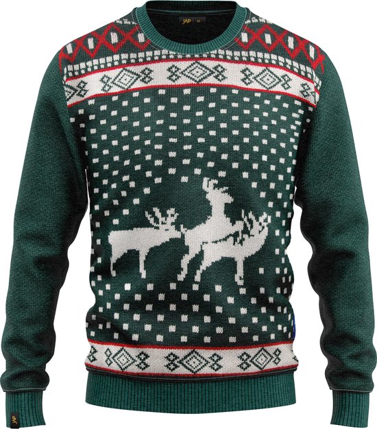 JAP Christmas Foute Kersttrui - Rendier trio - Kerstcadeau volwassenen - Dames en heren - Kerst - 3XL - Groen