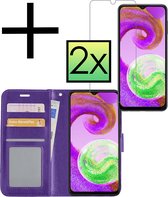 Hoes Geschikt voor Samsung A04s Hoesje Book Case Hoes Flip Cover Wallet Bookcase Met 2x Screenprotector - Paars