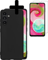 Hoesje Geschikt voor Samsung A04s Hoesje Siliconen Case Met Screenprotector - Hoes Geschikt voor Samsung Galaxy A04s Hoes Siliconen - Zwart.