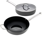 Poêle à frire et wok en céramique combi-deal ISENVI Murray avec couvercle 26 & 28 CM - poignées en acier inoxydable