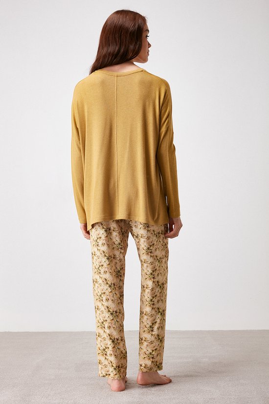 PrinStory Dames Pyjamaset Korte Mouwen Tops En Lange Broek Nachtkleding Zachte Pyjama Dames Lounge Set Met Zakken, M